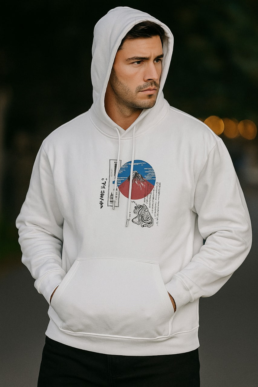 Active Street White Printed Hoodie