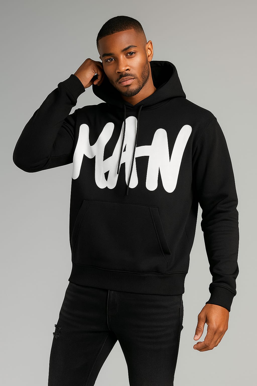 The Classic Fit Black Printed Hoodie